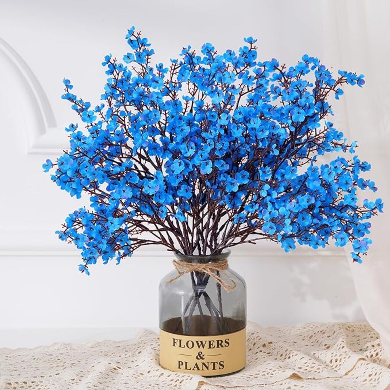 Blue Fake Flowers Artificial Flowers, 5 Pcs Real Touch Silk Flowers Faux Artificial Flowers for Decorations, Babys Breath Artificial Flowers Bulk for Spring Decor Floral Arrangement